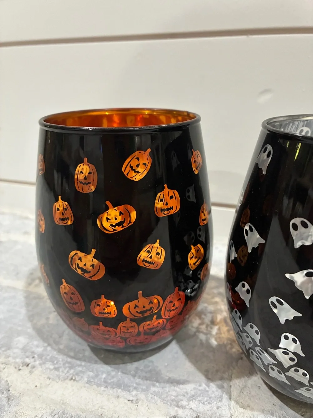 Halloween Glass Votive Set - Black with Orange and White Accents